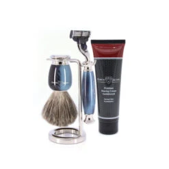 Edwin Jagger 58 Series 3pc Imitation Blue Horn & Nickel Mach3 Set (Sandalwood) -Shaving Supply Store 58bh sw tube