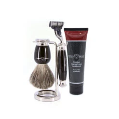 Edwin Jagger 58 Series 3pc Imitation Ebony & Nickel Mach3 Set (Sandalwood) -Shaving Supply Store 58eb sw tube