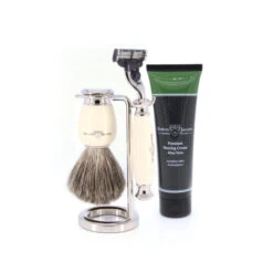 Edwin Jagger 58 Series 3pc Imitation Ivory & Nickel Mach3 Set (Aloe Vera) -Shaving Supply Store 58iv av tube 1