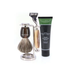 Edwin Jagger 58 Series 3pc Imitation Horn & Nickel Mach3 Set (Aloe Vera) -Shaving Supply Store 58lh av tube