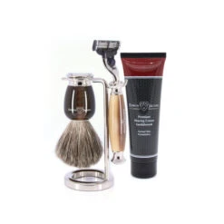 Edwin Jagger 58 Series 3pc Imitation Horn & Nickel Mach3 Set (Sandalwood) -Shaving Supply Store 58lh sw tube