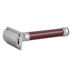 Edwin Jagger DE812 Burgundy DE Safety Razor (Closed Comb) 12 Edwin Jagger DE812 Burgundy DE Safety Razor (Closed Comb) -Shaving Supply Store de812bl slant side front left