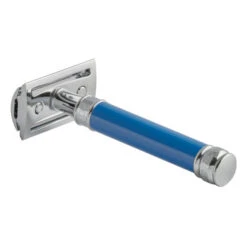 Edwin Jagger DE83 Blue DE Safety Razor (Closed Comb) -Shaving Supply Store de83bl slant side back left
