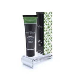 Edwin Jagger Chrome Lined DE89L Safety Razor With Aloe Vera Shaving Cream Tube -Shaving Supply Store de89l av tube and box