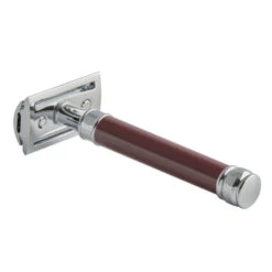 Edwin Jagger DE812 Long Burgundy DE Safety Razor (Closed Comb) -Shaving Supply Store del812bl slant side back left