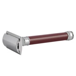 Edwin Jagger DE812 Long Burgundy DE Safety Razor (Closed Comb) -Shaving Supply Store del812bl slant side front left