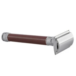 Edwin Jagger DE812 Long Burgundy DE Safety Razor (Closed Comb) -Shaving Supply Store del812bl slant side front right
