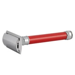 Edwin Jagger DE81 Long Red DE Safety Razor (Closed Comb) -Shaving Supply Store del81bl slant side front left