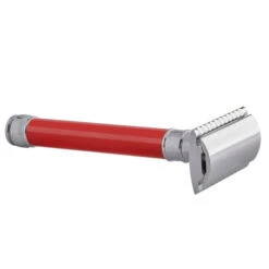 Edwin Jagger DE81 Long Red DE Safety Razor (Closed Comb) -Shaving Supply Store del81bl slant side front right
