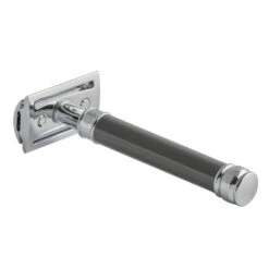 Edwin Jagger DE85 Long Grey DE Safety Razor (Closed Comb) -Shaving Supply Store del85bl slant side back left