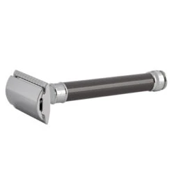 Edwin Jagger DE85 Long Grey DE Safety Razor (Closed Comb) -Shaving Supply Store del85bl slant side front left