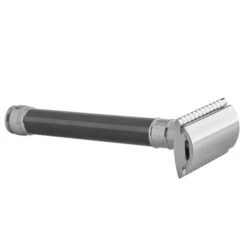 Edwin Jagger DE85 Long Grey DE Safety Razor (Closed Comb) -Shaving Supply Store del85bl slant side front right