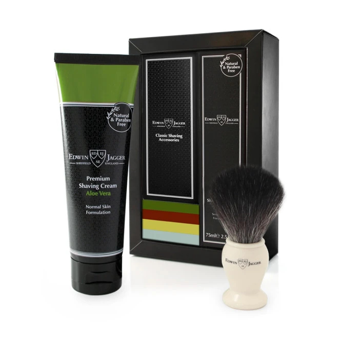 Edwin Jagger Imitation Ivory Synthetic Brush Gift Set (Aloe Vera)