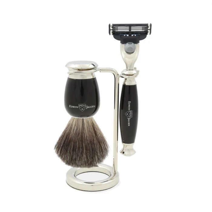 Edwin Jagger 58 Series 3pc Imitation Ebony & Nickel Mach3 Set (Pure Badger) 1 Edwin Jagger 58 Series 3pc Imitation Ebony & Nickel Mach3 Set (Pure Badger)
