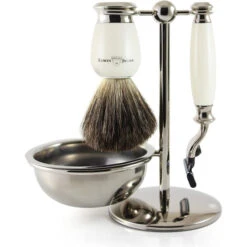 Edwin Jagger 58 Series 4pc Imitation Ivory & Nickel Mach3 Set