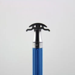 Edwin Jagger 3ONE6 Stainless Steel Anodised Blue DE Safety Razor -Shaving Supply Store ss close up head mugshot b