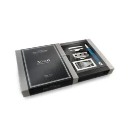 Edwin Jagger 3ONE6 Stainless Steel Anodised Blue DE Safety Razor -Shaving Supply Store ss packaging fully open blue